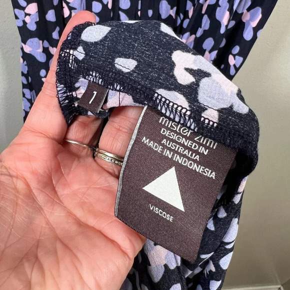 Mister Zimi Lottie Maxi Dress Size 6 Blue Purple Puff Sleeve Vacation Tiered - Picture 9 of 10